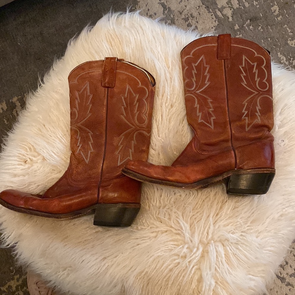 Abilene Brown Leather Cowboy Boots - Picture 2 of 6